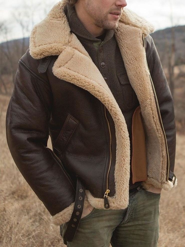 남자의 인공 모피 겨울 코트, 내장 긴 소매 두꺼운 재킷, 모조 가죽 Velvet2021